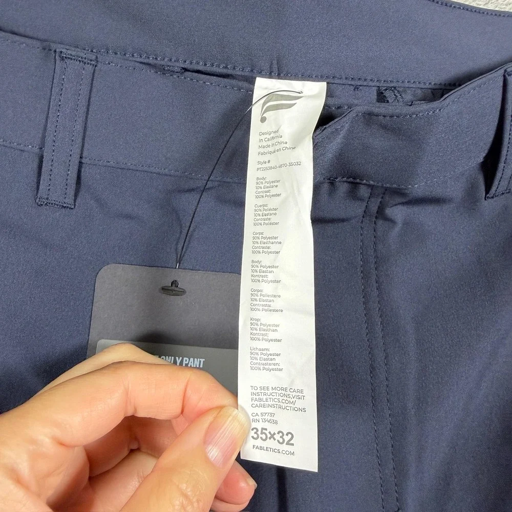 Fabletics The Only Pant Mens 35x32 Navy Blue Chino Stretch‎ Water Resistant NWT